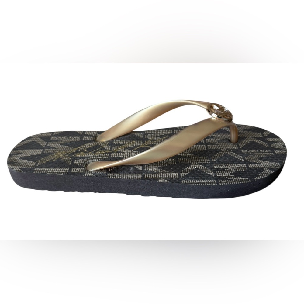 Michael Kors Jet Set Signature Flip Flops Brown/Gold Logo Size 7